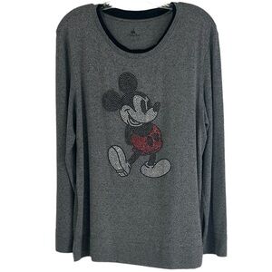 Disney Parks Womens Large Grey Sparkly Rhinestone Mickey Mouse Burnout Top Shirt